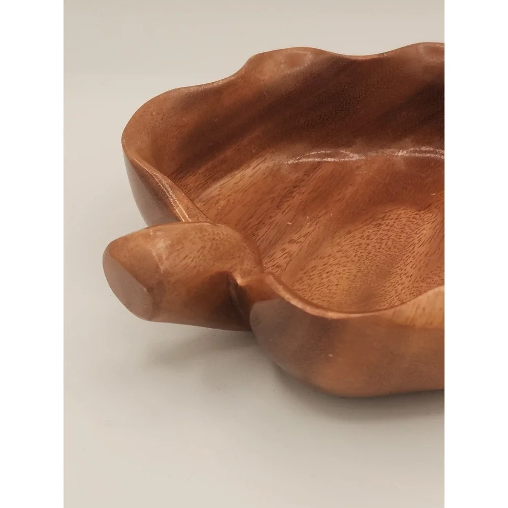 Vintage‎ Harry's Bowl Taro Leaf Monkey Pod Wood Hawaii Brown Wood